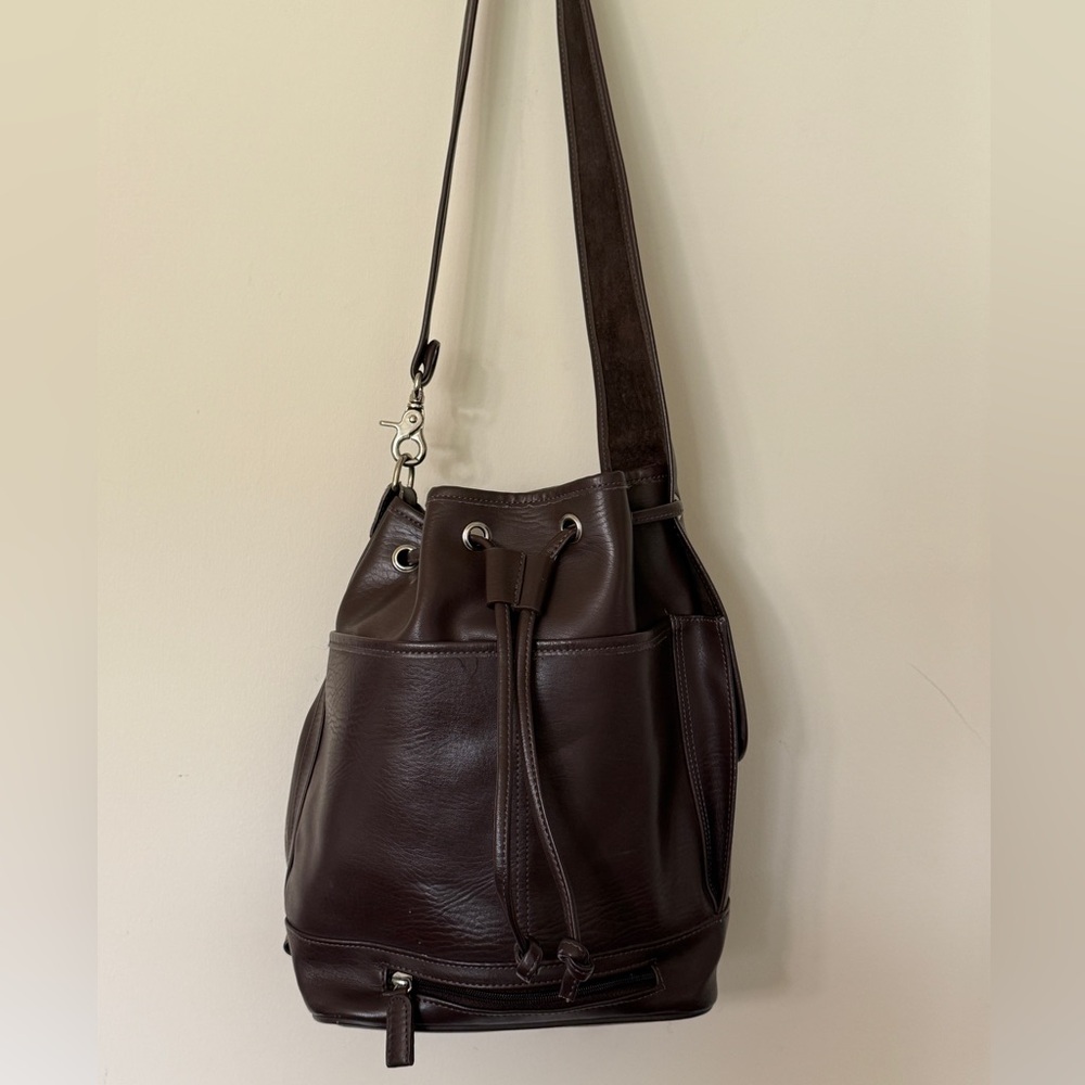 Vintage Coach Legacy Brown Leather Bucket Bag Drawstring Closure w/Side Pocket